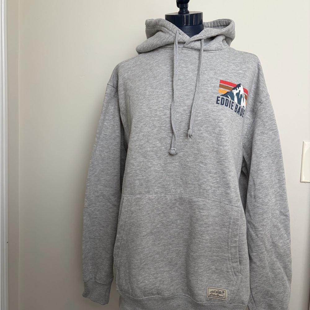 Eddie Bauer Heather Gray Hooded Pullover with Color Stripe Logo